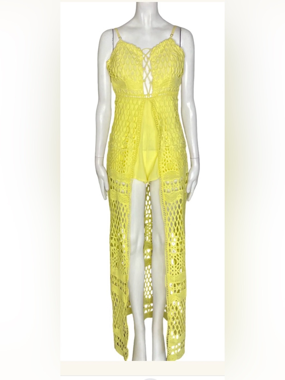 Luxxel Yellow Women’s shorts romper with cut out overlay